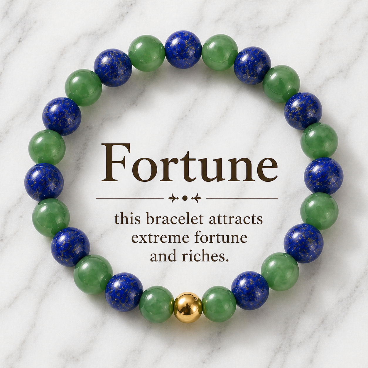 Jade and Lapis Lazuli Crystal Beaded Bracelet With Real Gold - Fortune