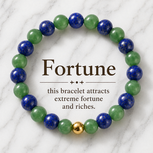 Jade and Lapis Lazuli Crystal Beaded Bracelet With Real Gold - Fortune