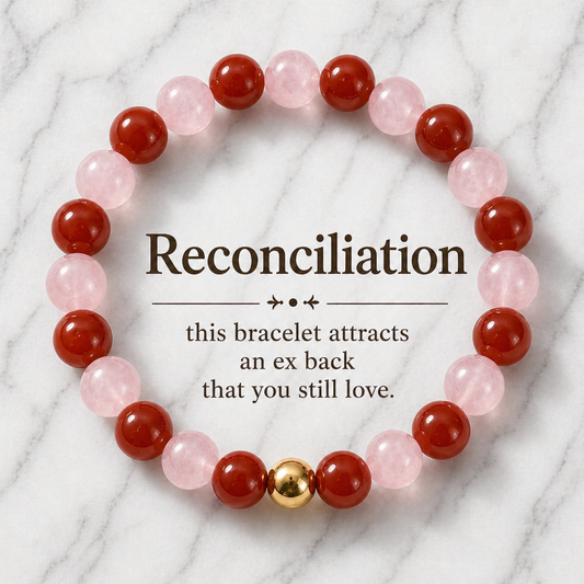 Rose Quartz and Carnelian Crystal Beaded Bracelet With Real Gold - Reconciliation