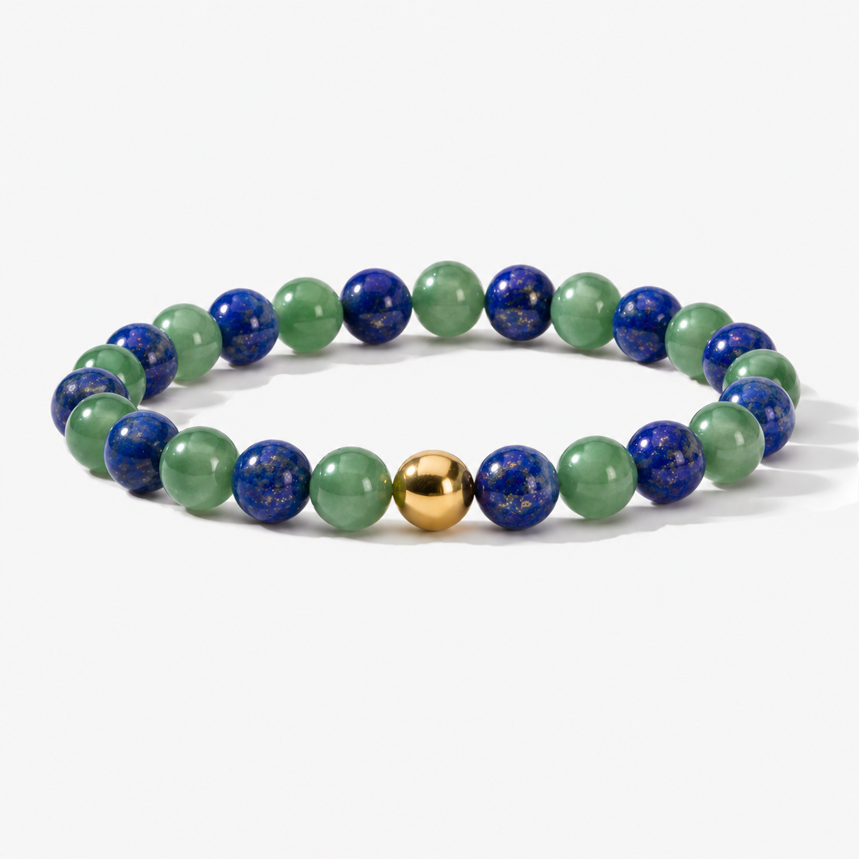 Jade and Lapis Lazuli Crystal Beaded Bracelet With Real Gold - Fortune