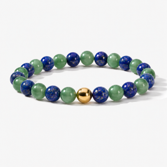 Jade and Lapis Lazuli Crystal Beaded Bracelet With Real Gold - Fortune