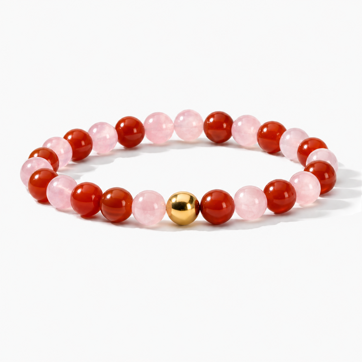 Rose Quartz and Carnelian Crystal Beaded Bracelet With Real Gold - Reconciliation
