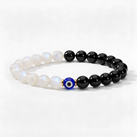 Lunar Protection Black Tourmaline and Moonstone Bracelet