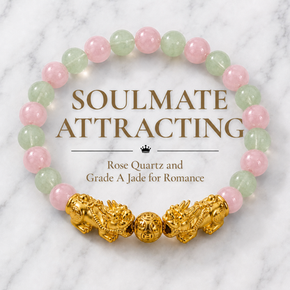 Soulmate Attracting Jade and Rose Quartz Double Pixiu Bracelet