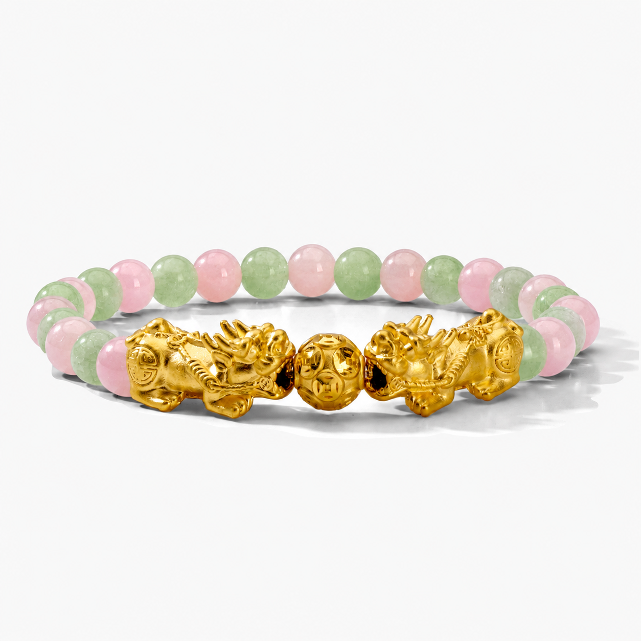 Soulmate Attracting Jade and Rose Quartz Double Pixiu Bracelet