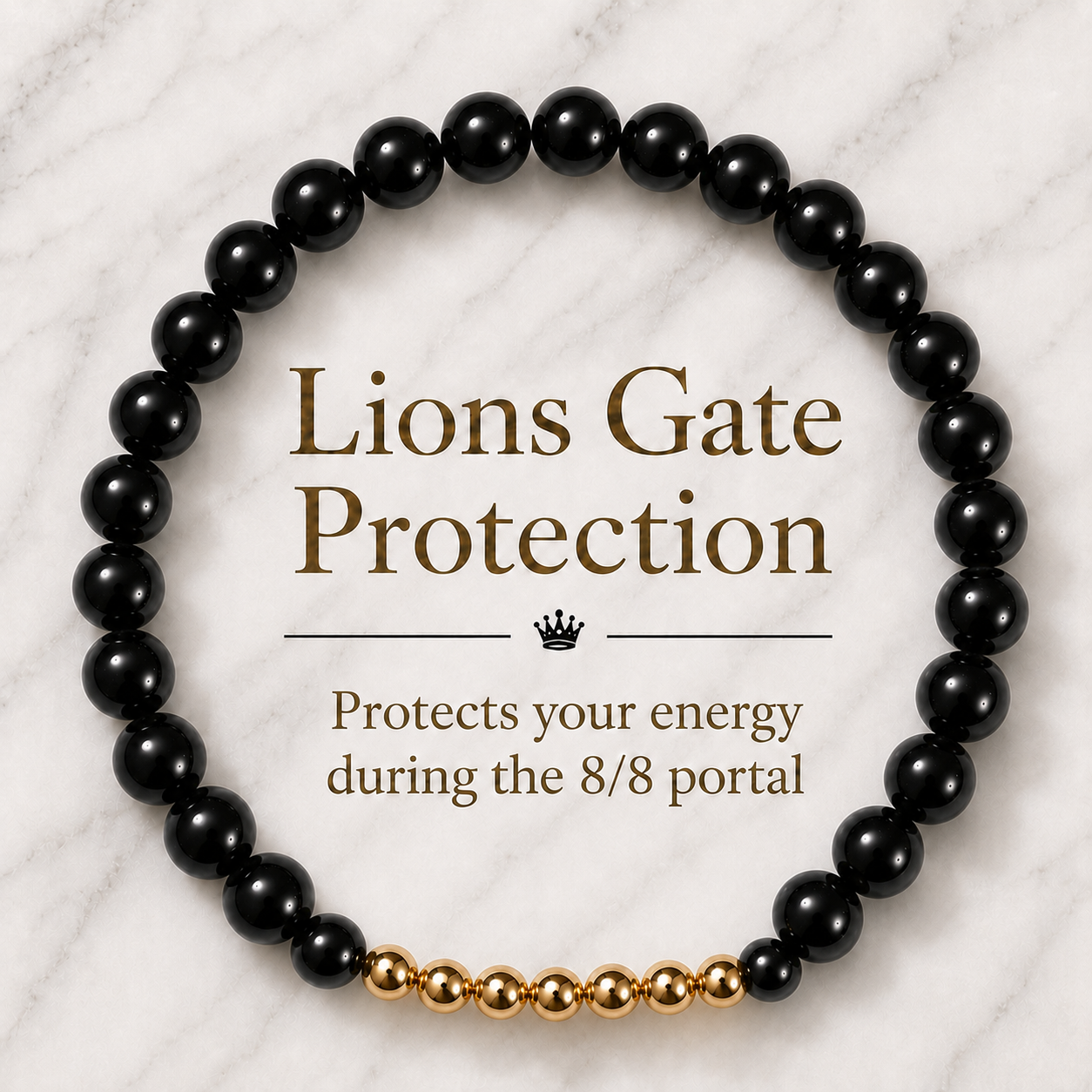 Black Obsidian Lions Gate 8/8 Protection Bracelet with REAL Gold