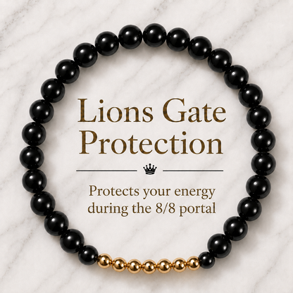 Black Obsidian Lions Gate 8/8 Protection Bracelet with REAL Gold