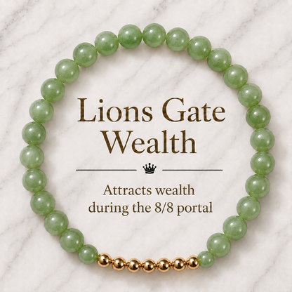 Jade Lions Gate 8/8 Wealth Bracelet with REAL Gold