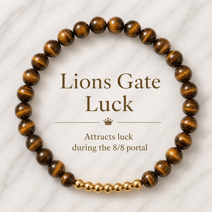 Tigers Eye Lions Gate 8/8 Luck Bracelet with REAL Gold