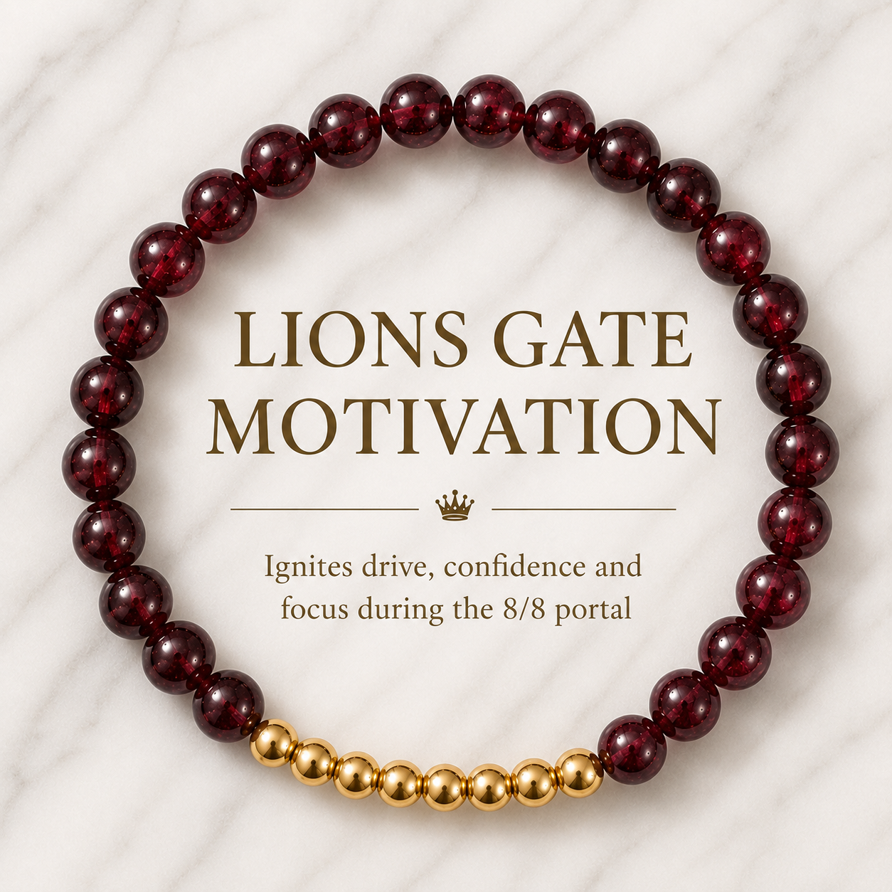 Garnet Lions Gate 8/8 Motivation Bracelet with REAL Gold