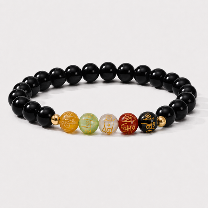 Capricorn Expansion Bracelet Black Obsidian with Real Gold