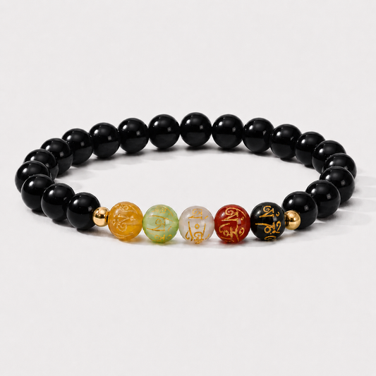 Capricorn Expansion Bracelet Black Obsidian with Real Gold