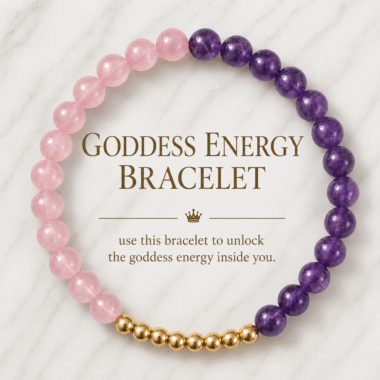 Goddess Energy Bracelet With REAL Gold Rose Quartz and Amethyst