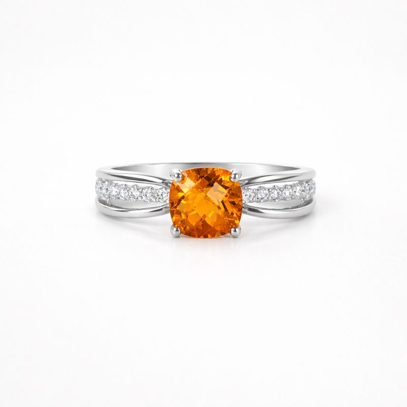 Natural Citrine 14k White Gold Ring With Real Diamonds