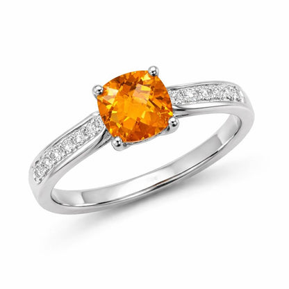 Natural Citrine 14k White Gold Ring With Real Diamonds
