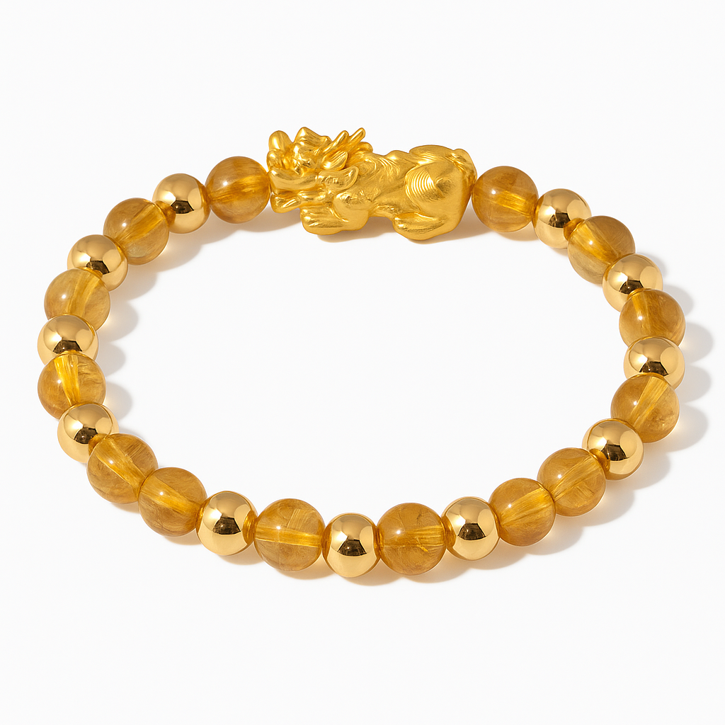 Natural Citrine Infinite Fortune 18k Gold Vermei Pixiu Feng Shui Bracelet