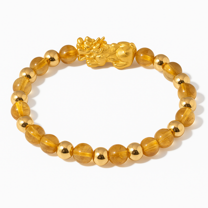 Natural Citrine Infinite Fortune 18k Gold Vermei Pixiu Feng Shui Bracelet