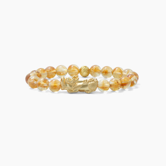 Natural Citrine Fortune 18k Gold Vermeil Pixiu Feng Shui Bracelet