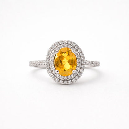 Oval Natural Grade A Citrine with Cubic Zirconia Sterling Silver Classic Ring