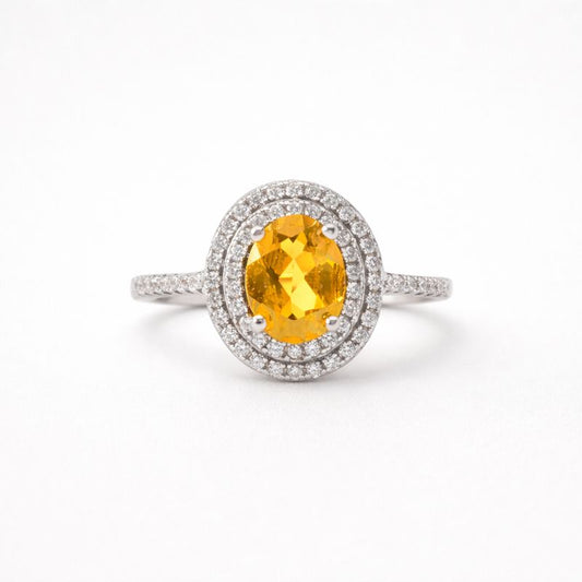 Oval Natural Grade A Citrine with Cubic Zirconia Sterling Silver Classic Ring