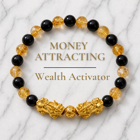 Money Attracting Citrine and Black Obsidian Double Pixiu Bracelet