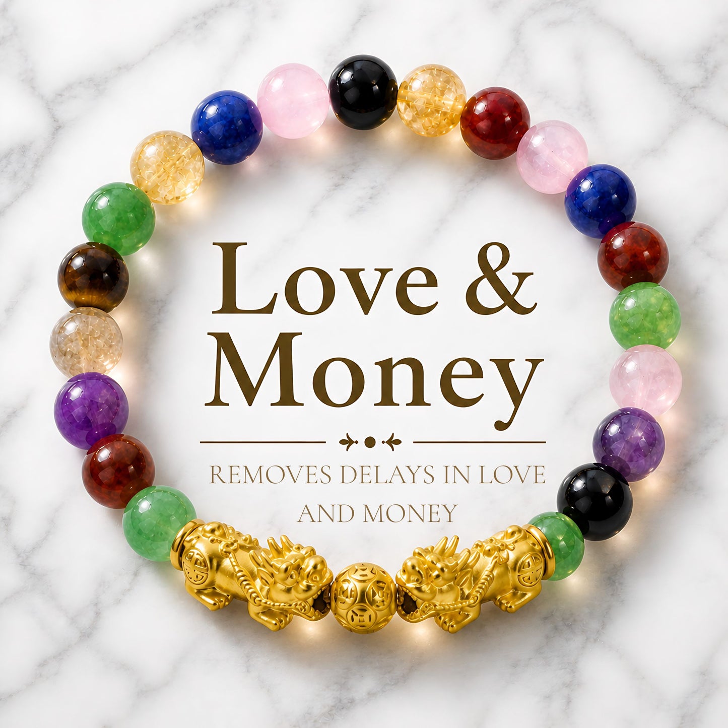 Pixiu fortune bracelet multi gemstone feng shui wealth protection jewelry - Eat.Read.Love.