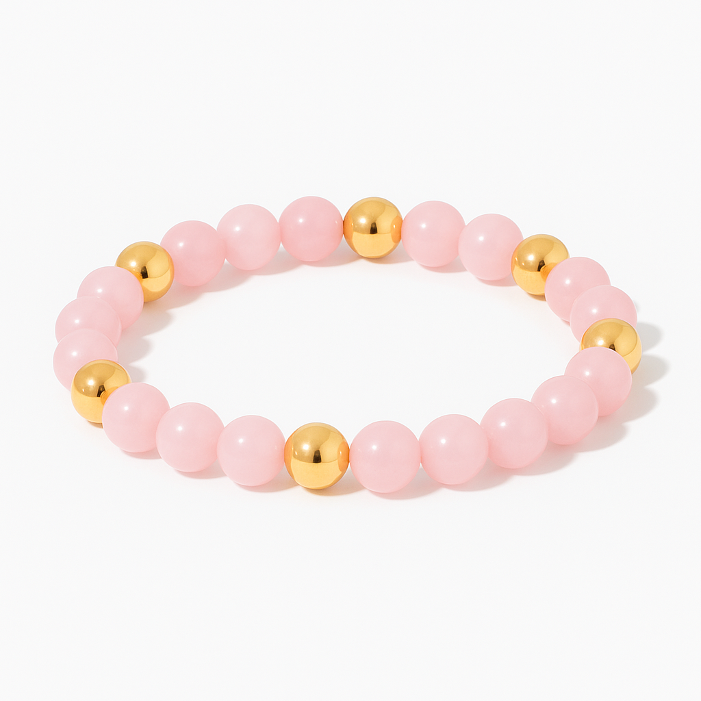 Elevated Love Bracelet with REAL Gold Beads and Rose Quartz