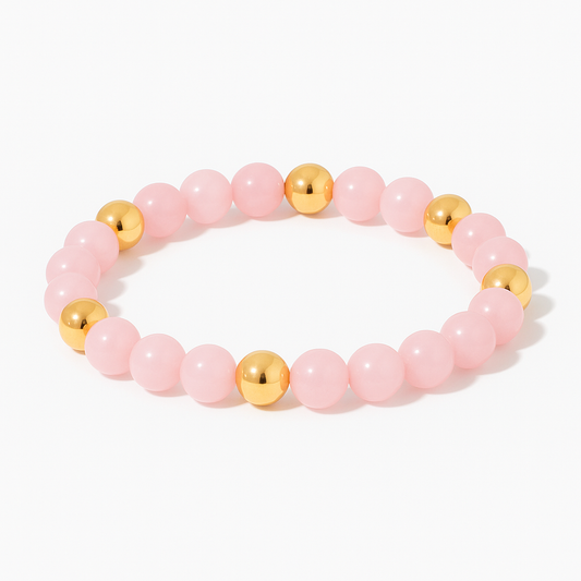 Elevated Love Bracelet with REAL Gold Beads and Rose Quartz