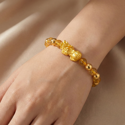 Natural Citrine Infinite Fortune 18k Gold Vermei Pixiu Feng Shui Bracelet
