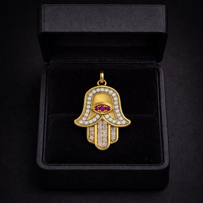 Gold Ruby Hamsa Pendant