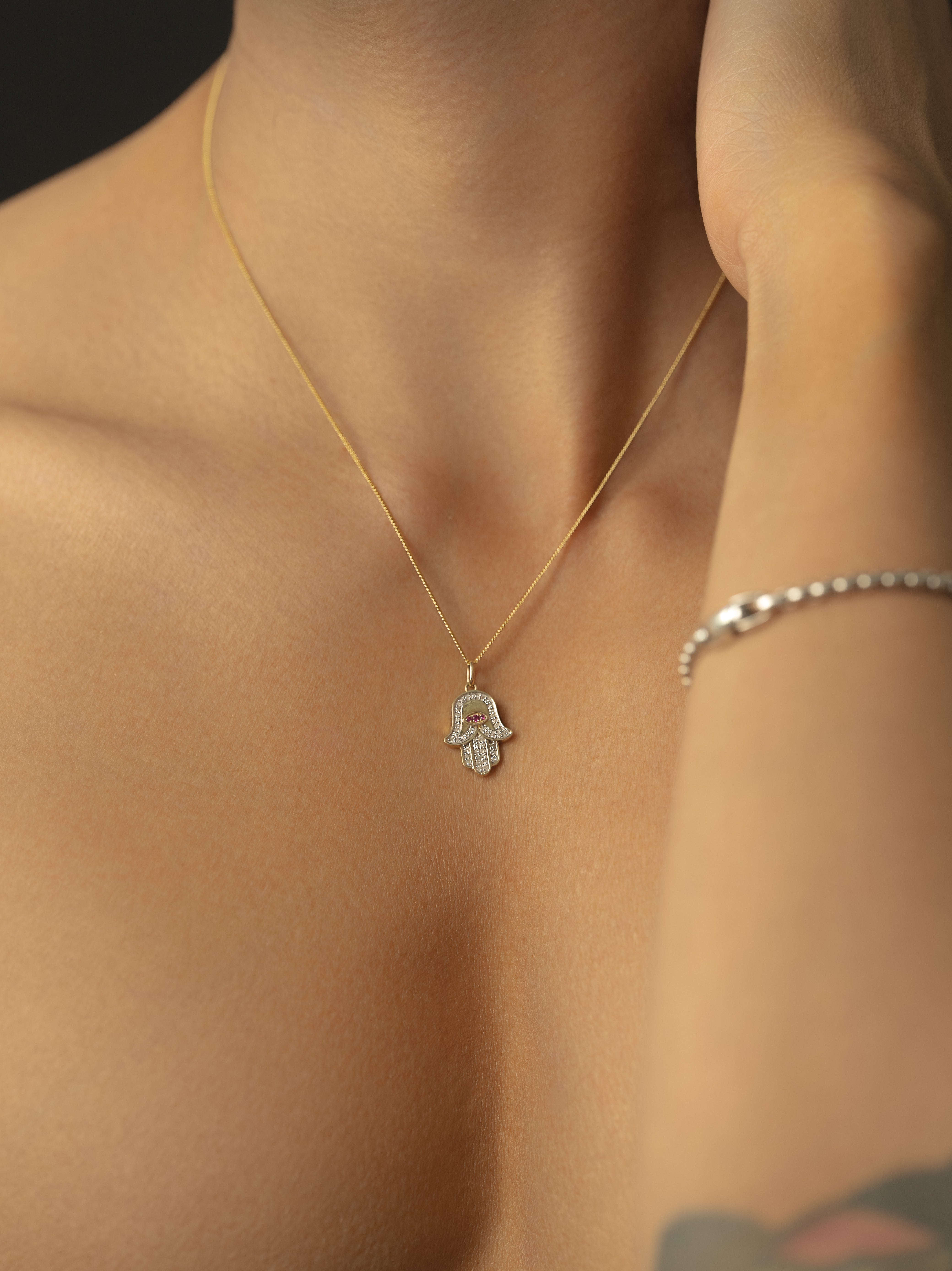 Gold Ruby Hamsa Pendant