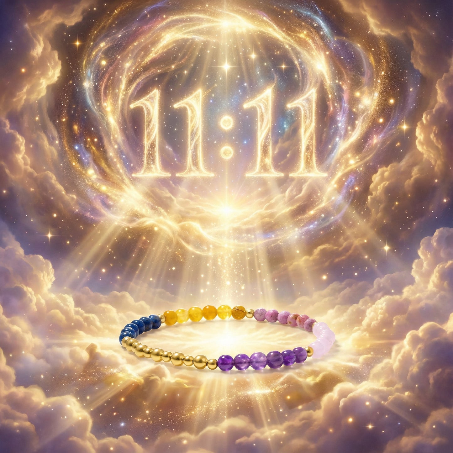 Lucky 11:11 Energized New Year Multiple Blessing Bracelet With REAL Gold