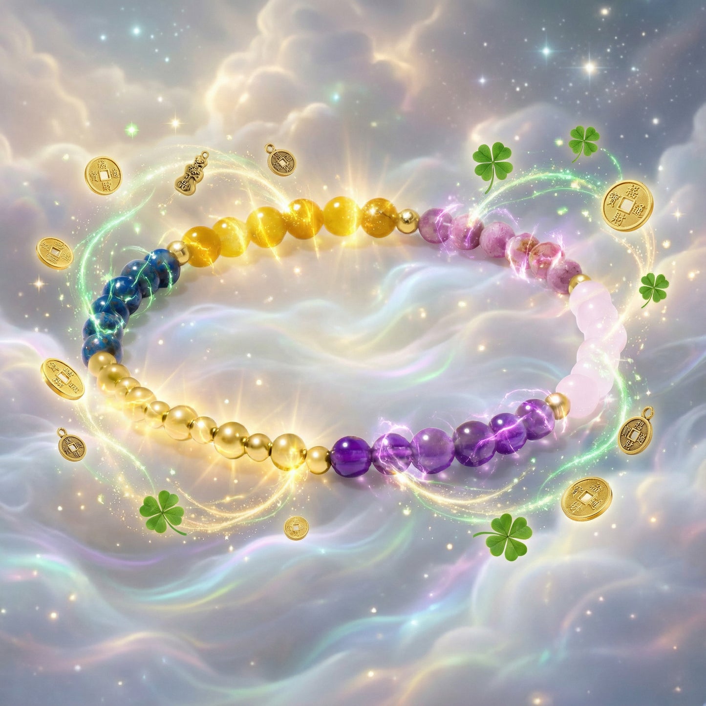 Lucky 11:11 Energized New Year Multiple Blessing Bracelet With REAL Gold