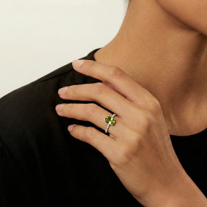 Oval Natural Green Peridot Sterling Silver Classic Ring