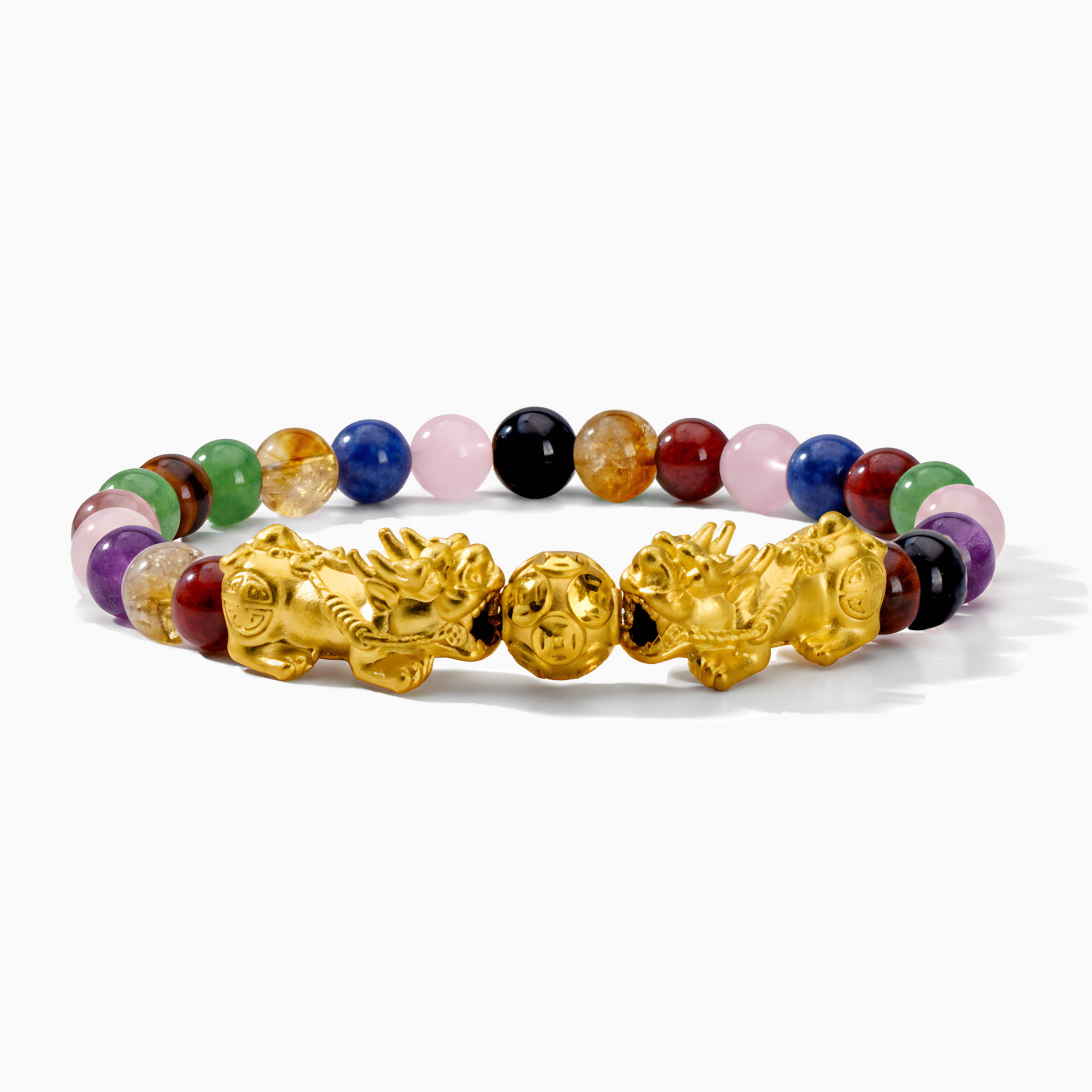 Pixiu fortune bracelet multi gemstone feng shui wealth protection jewelry - Eat.Read.Love.