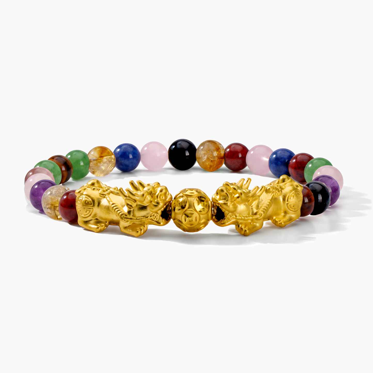 Pixiu fortune bracelet multi gemstone feng shui wealth protection jewelry - Eat.Read.Love.