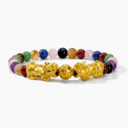 Pixiu fortune bracelet multi gemstone feng shui wealth protection jewelry - Eat.Read.Love.