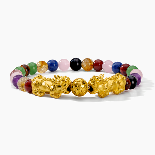 Pixiu fortune bracelet multi gemstone feng shui wealth protection jewelry - Eat.Read.Love.