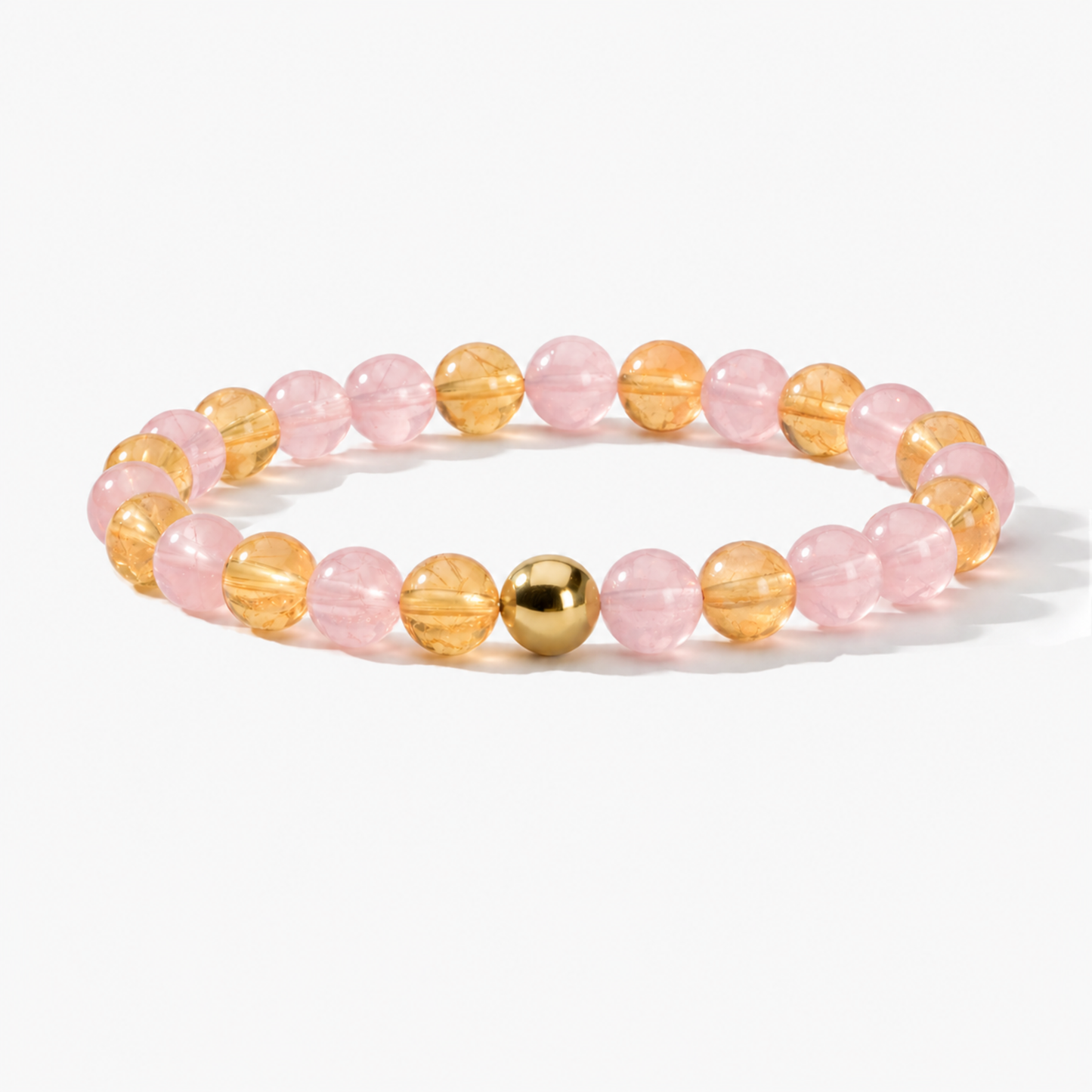Rose Quarts and Citrine Crystal Beaded Bracelet With Real Gold - Love and Wealth