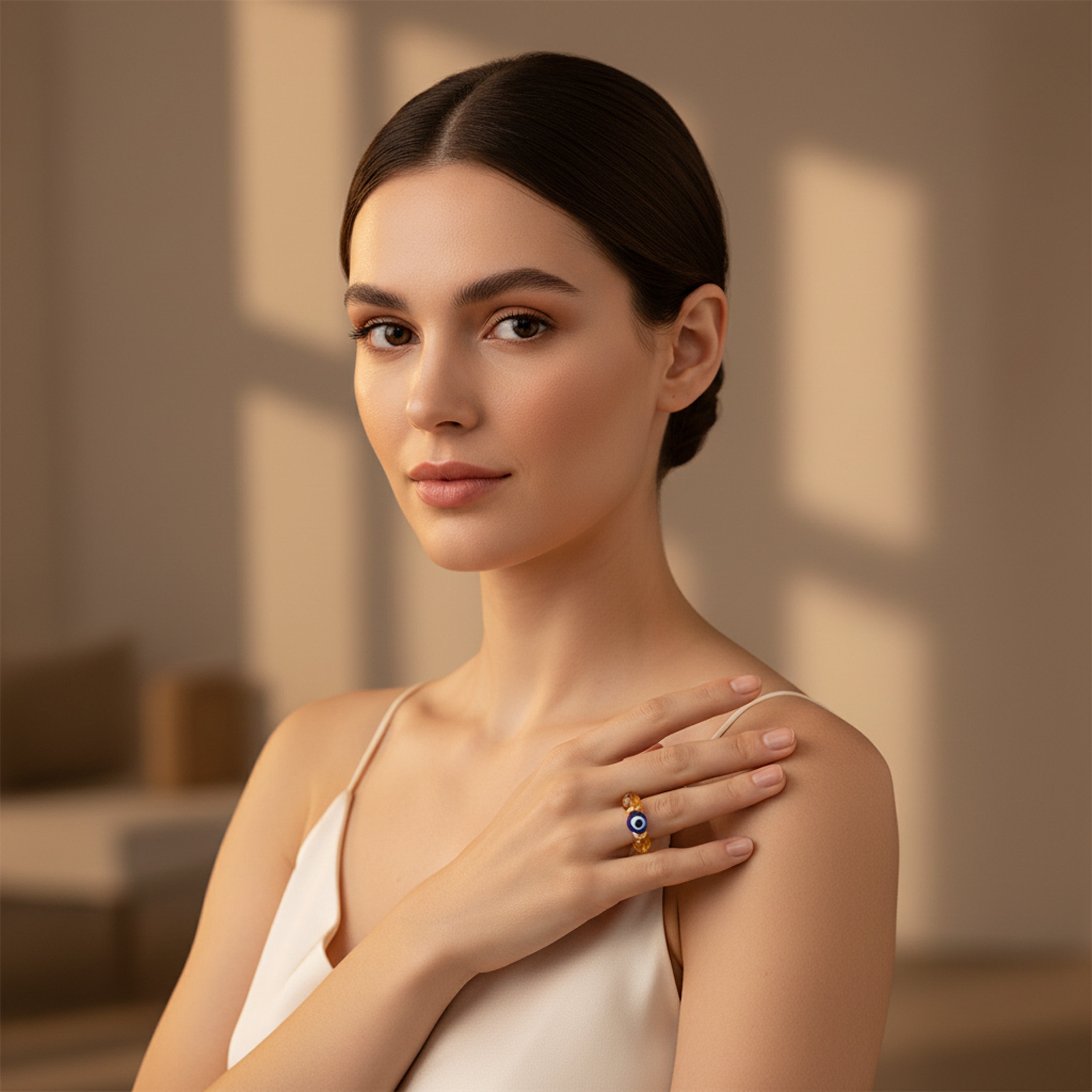 The Golden Magnet Citrine Evil Eye Ring