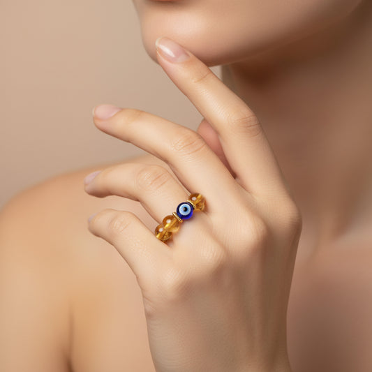 The Golden Magnet Citrine Evil Eye Ring