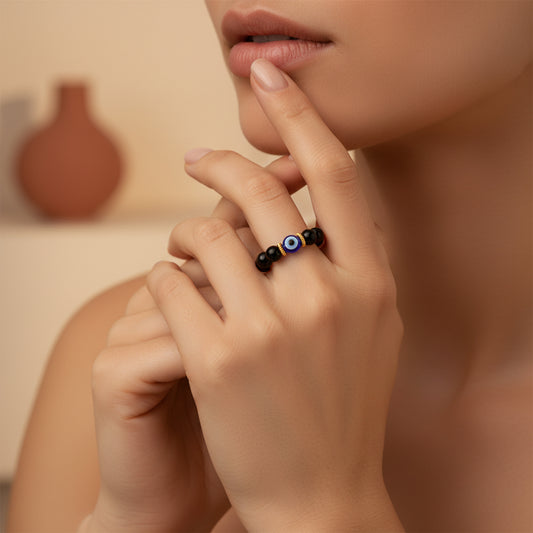The Shadow Shield Obsidian Evil Eye Ring