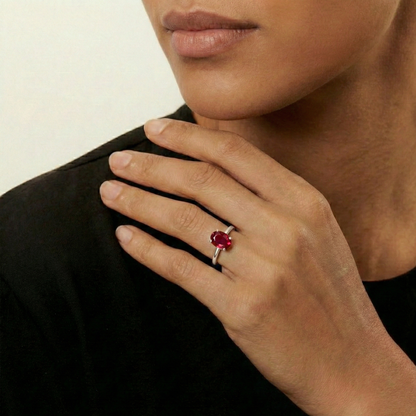 Oval Natural Red Garnet Sterling Silver Classic Ring