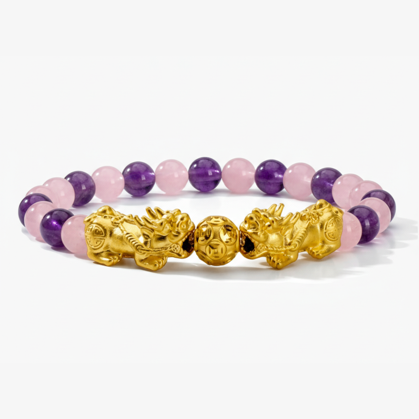 Money Attracting Citrine and Black Obsidian Double Pixiu Bracelet