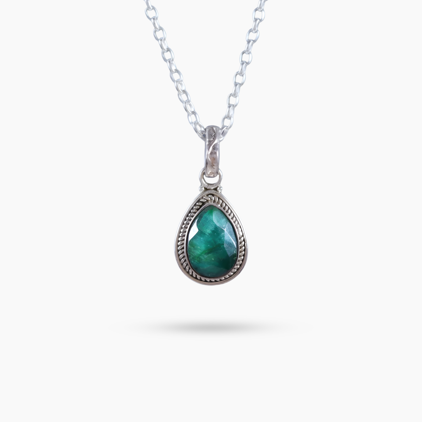 Genuine Grade A Emerald Sterling Silver Gemstone Necklace