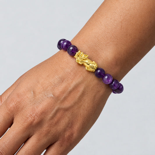 Amethyst Feng Shui Lucky Pixiu Protection & Wealth Bracelet