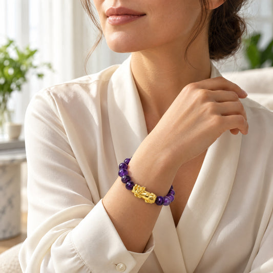 Amethyst Feng Shui Lucky Pixiu Protection & Wealth Bracelet