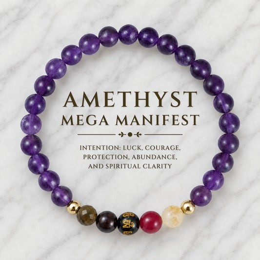 Amethyst Mega Manifest Lucky 7 Gemstone Bracelet With REAL Gold