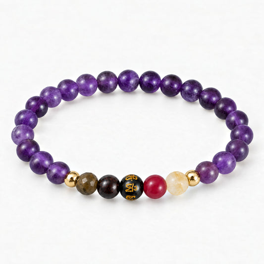 Amethyst Mega Manifest Lucky 7 Gemstone Bracelet With REAL Gold