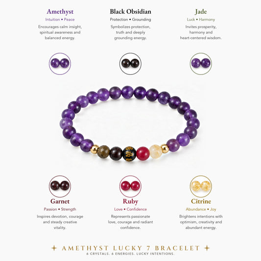 Amethyst Mega Manifest Lucky 7 Gemstone Bracelet With REAL Gold